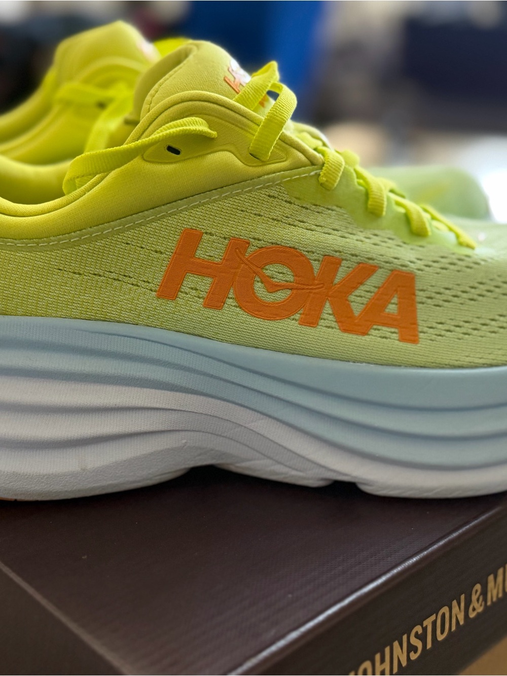 Hoka Bondi 8 Neon Yellow and Orange Bondi 8 Running Shoes - Picture 5 of 6